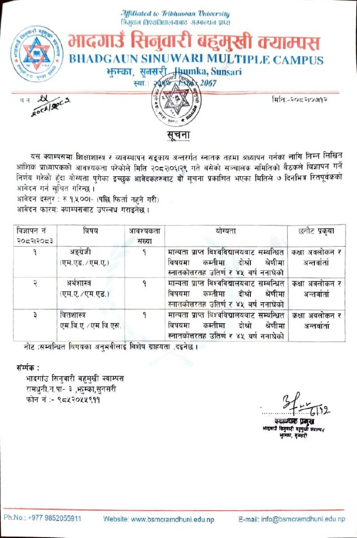 शिक्षक आवश्यकता  सम्बन्धमा 